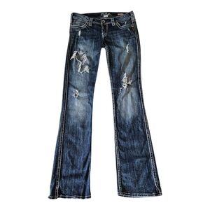 Silver Jeans Frances Bootcut Jeans Women's 28/35 Distressed 18"